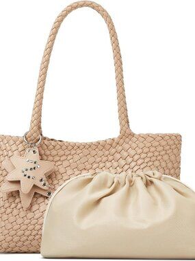 Woven Tote Bag for Women with Purse, Fashion Shoulder Hobo Underarm Bags, Large
